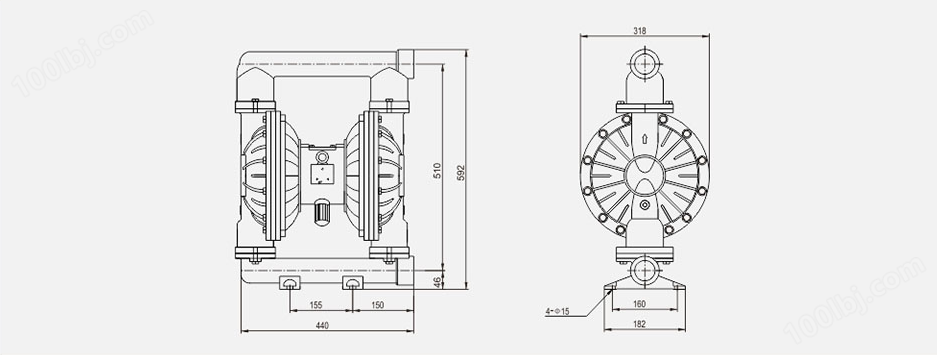 气动隔膜泵QBK-50不锈钢泵316L-尺寸